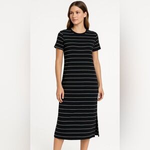 Banana Republic Women's Striped T-Shirt Maxi Dress In Black/Beige Medium